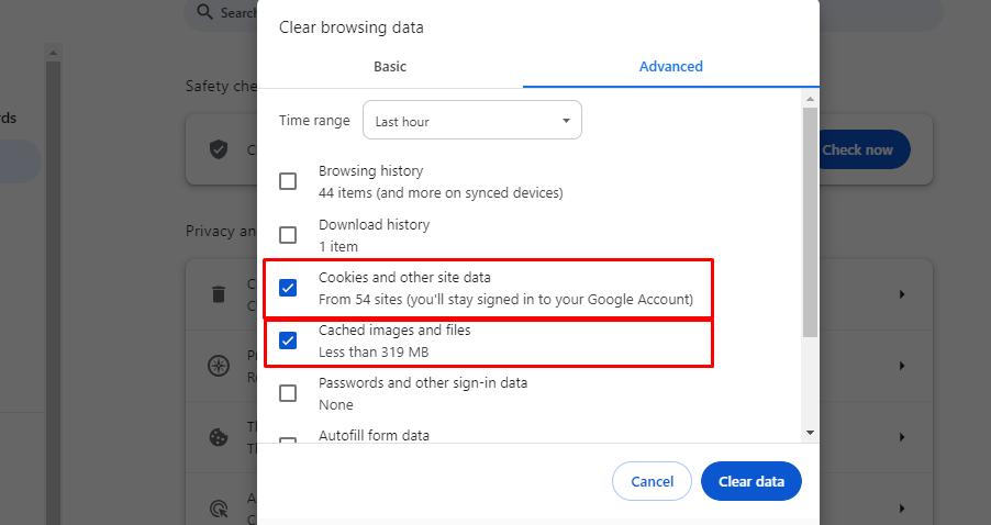 Clear browser caching and cookies