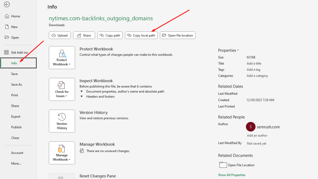 Locating the Folder Path in Excel